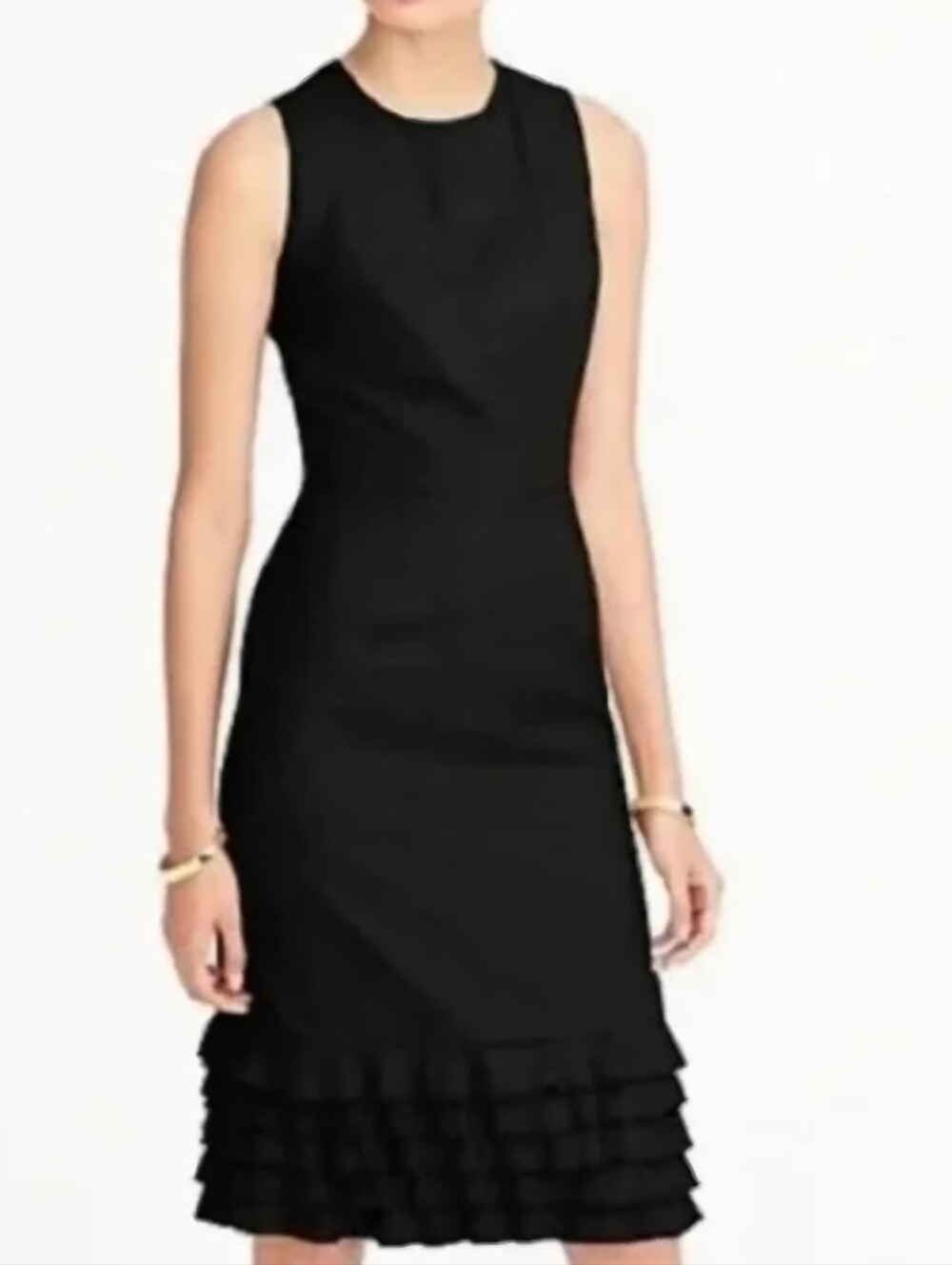 J.CREW Black 100% Wool Sleeveless Tiered Ruffle Cocktail LBD Sheath Midi Dress